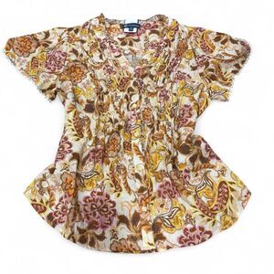 Brown, yellow, and pink floral blouse